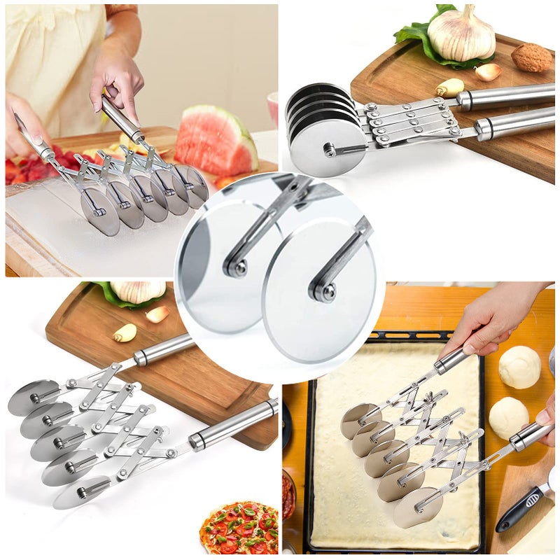 Juome 5 Wheel Pastry Cutter Stainless Pizza Slicer Multi-Round Dough Cutter Roller Cookie Pastry Knife Divider with Handle - Image 5